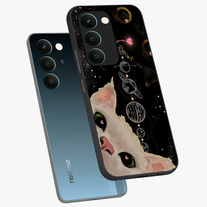 Galactic Cat Glass Case displayed in angled mockup highlighting celestial feline illustration with galaxy aesthetic style.