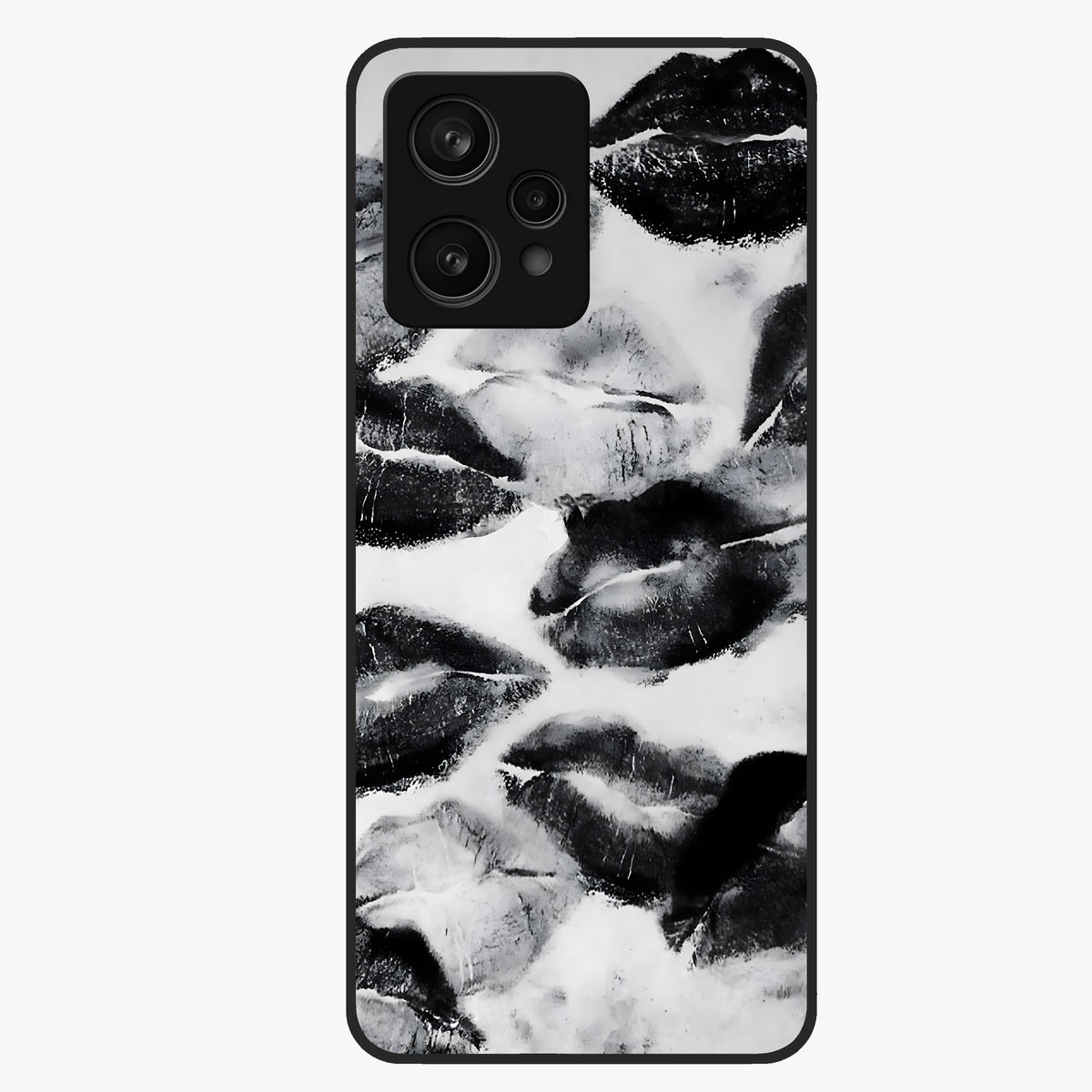 Midnight Kiss Marks Glass Case showing flat back view with lipstick kiss mark artwork and glossy glass finish.