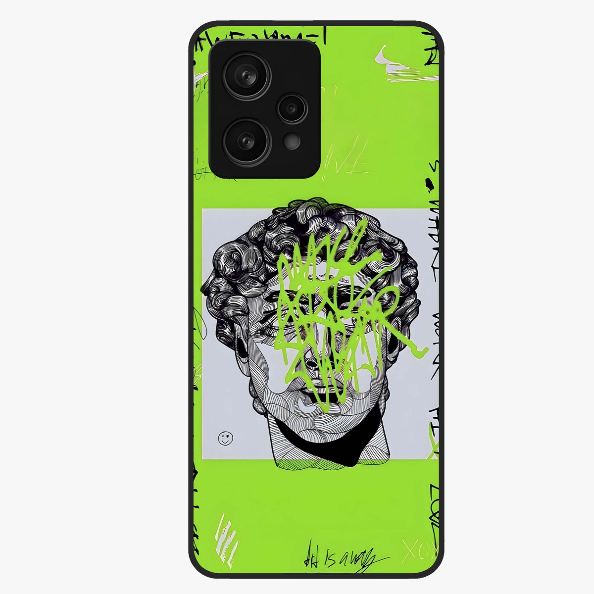 Neo Graffiti Rebellion Glass Case showing flat back view with vibrant graffiti artwork and glossy glass finish.