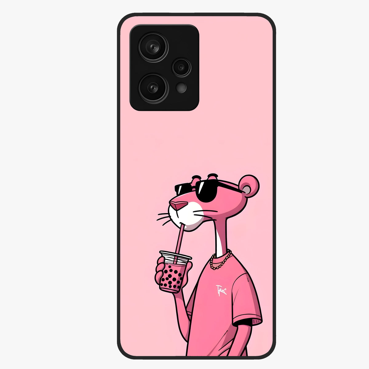 Pink Panther Glass Case showing flat back view with iconic pink panther artwork and glossy glass finish.