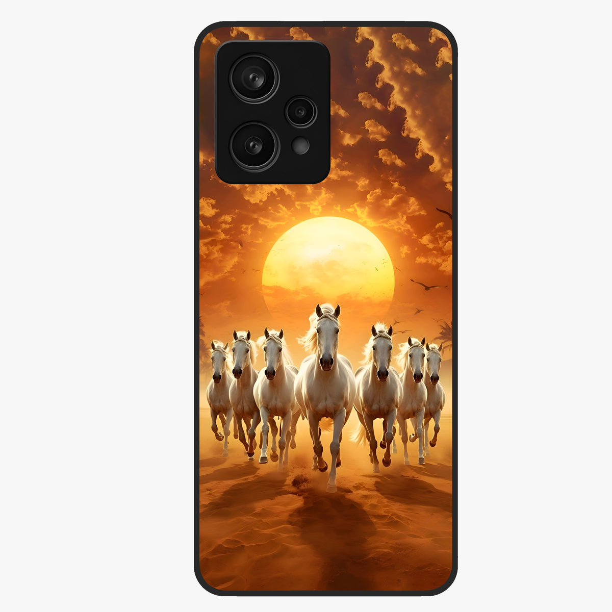 Wild Sunset Majesty Glass Case showing flat back view with majestic sunset landscape artwork and glossy glass finish.