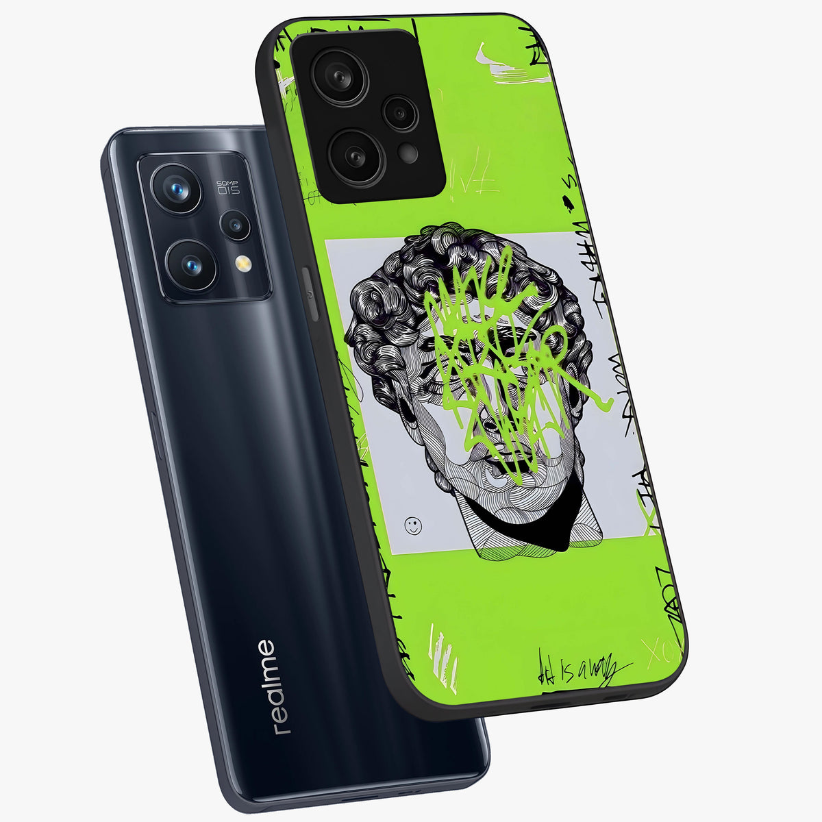 Neo Graffiti Rebellion Glass Case displayed in angled mockup highlighting urban street art design with rebellious aesthetic.