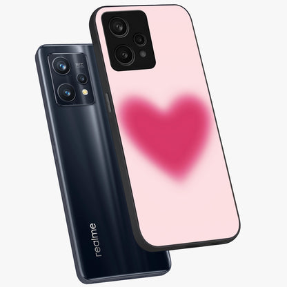 Pink Aura Heart Glass Case displayed in angled mockup highlighting vibrant pink heart design with dreamy aura aesthetic.