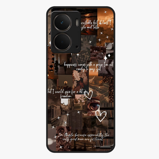 Bittersweet Aesthetic Chaos Glass Case showing flat back view with artistic chaotic aesthetic design and glossy glass finish.