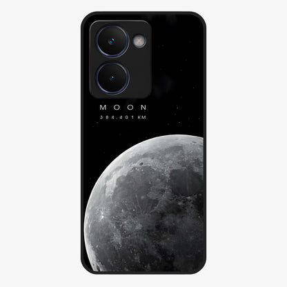 Cosmic Moon Glow Glass Case showing flat back view with glowing moon artwork and glossy glass finish.