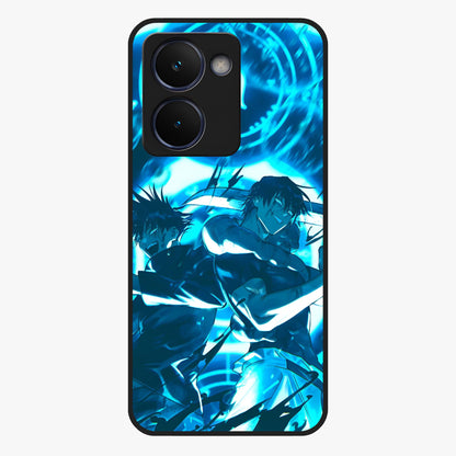 Cursed Energy Clash Glass Case showing flat back view with intense cursed energy artwork and glossy glass finish.