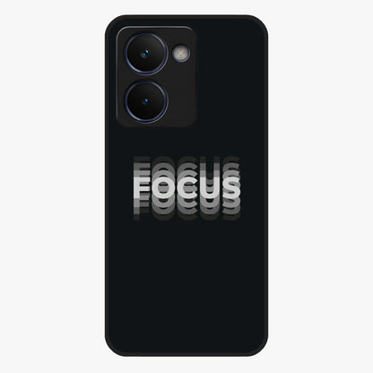 Focus Mode On Glass Case showing flat back view with bold motivational typography design and glossy glass finish.
