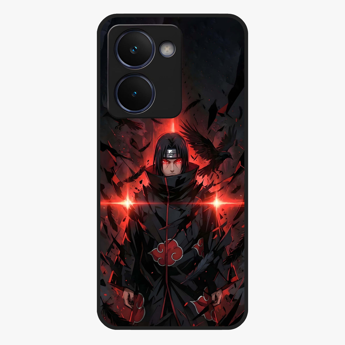 Focused Blade Discipline Glass Case showing flat back view with warrior sword themed artwork and glossy glass finish.