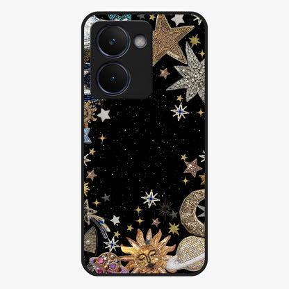 Galactic Jewel Stars Glass Case showing flat back view with sparkling star jewel artwork and glossy glass finish.