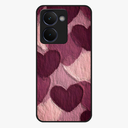 Layered Paper Hearts Glass Case showing flat back view with layered paper heart artwork and glossy glass finish.