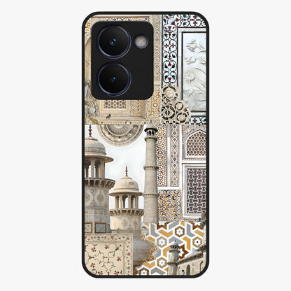Mughal Marble Legacy Glass Case showing flat back view with intricate Mughal inspired marble pattern and glossy glass finish.