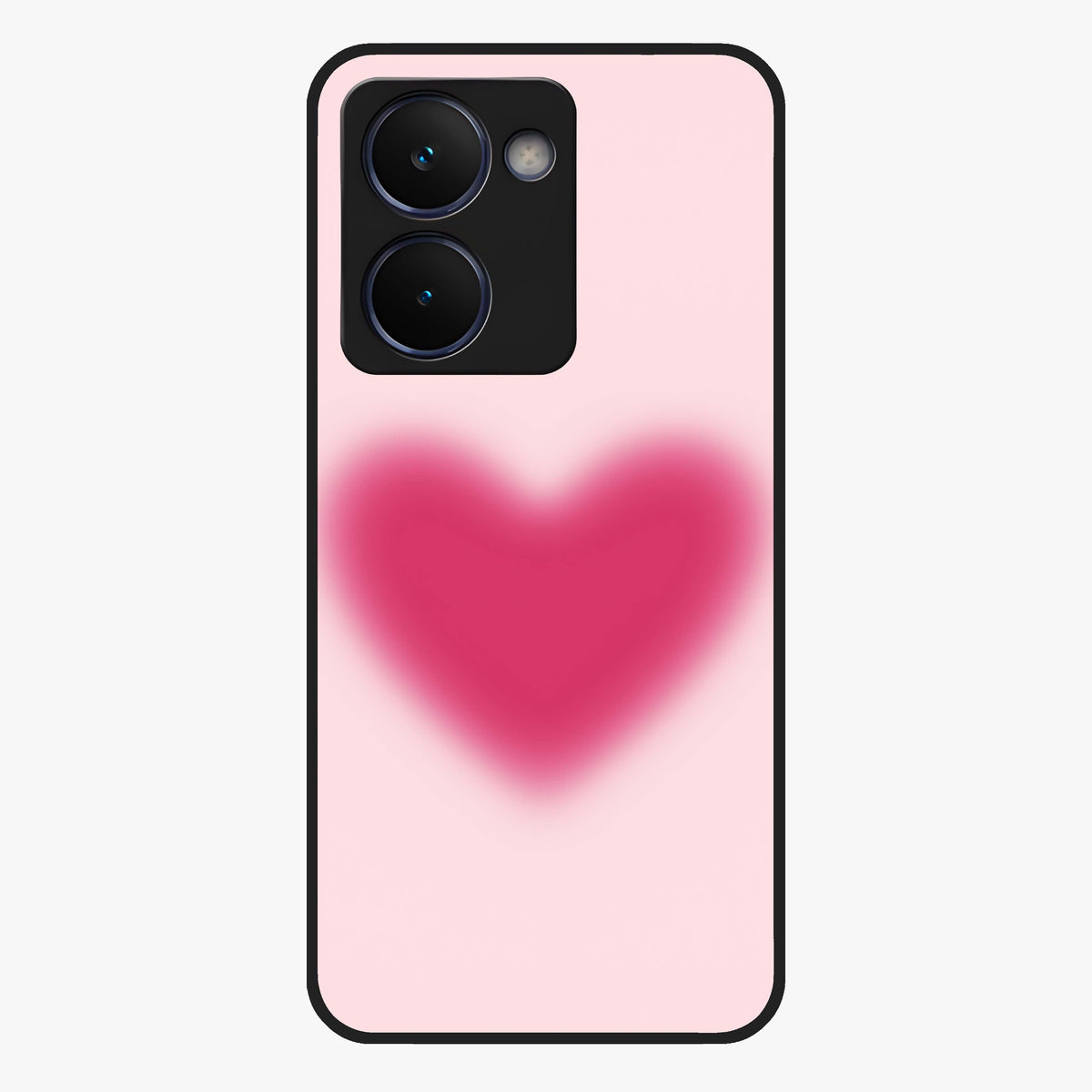 Pink Aura Heart Glass Case showing flat back view with glowing heart artwork and glossy glass finish.