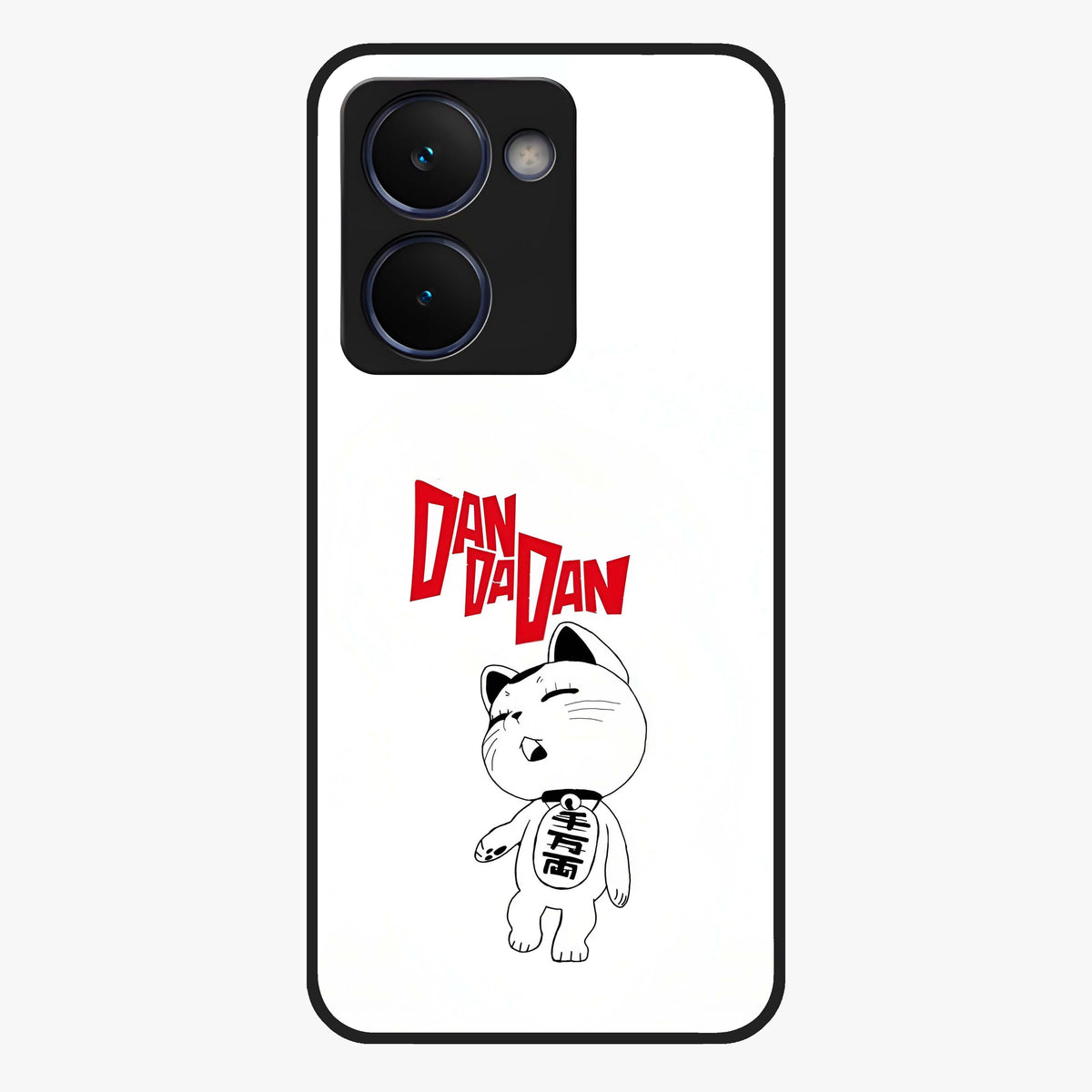 Playful Spirit Charm Glass Case showing flat back view with cheerful charm themed artwork and glossy glass finish.