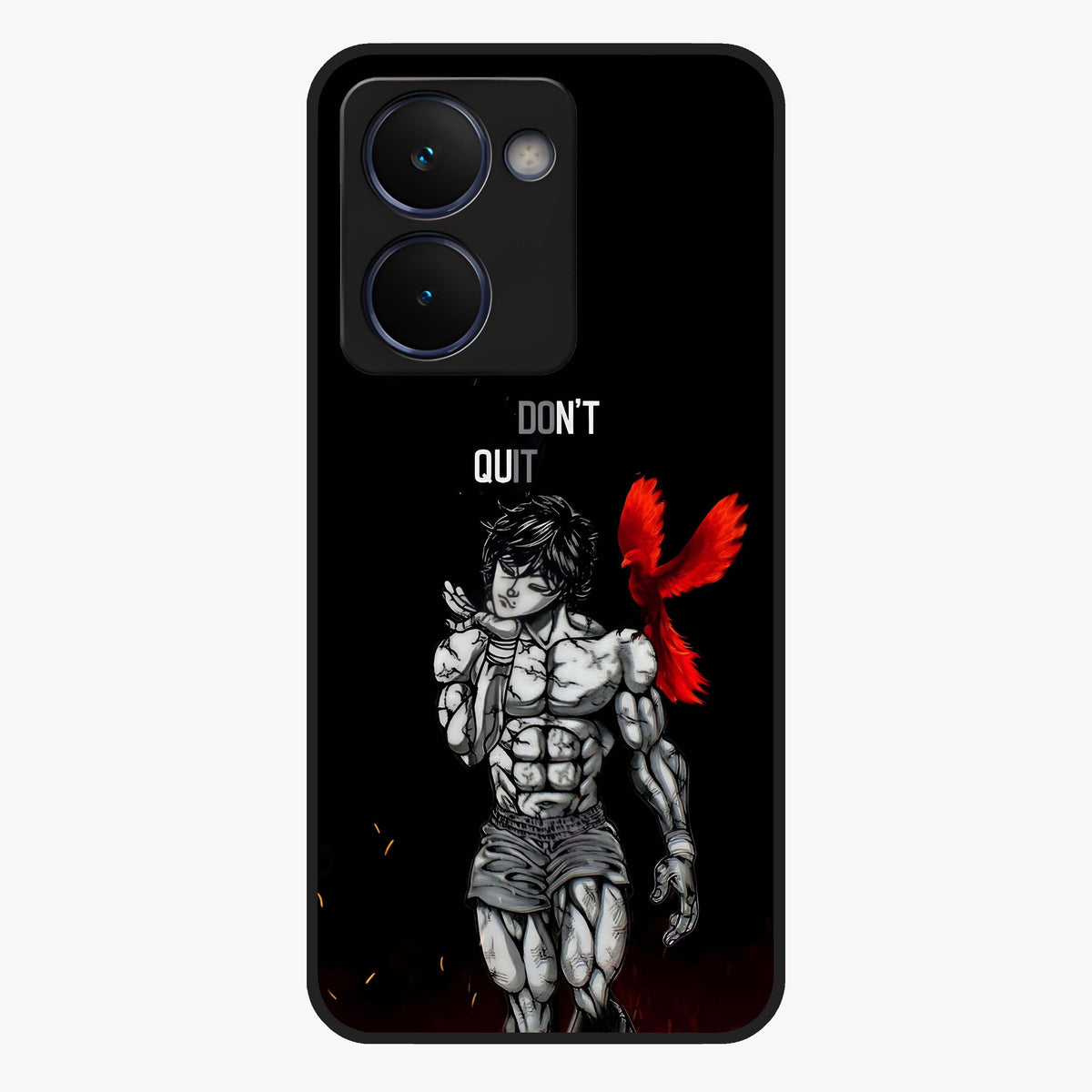 Rise Beyond Limits Glass Case showing flat back view with motivational typography artwork and glossy glass finish.