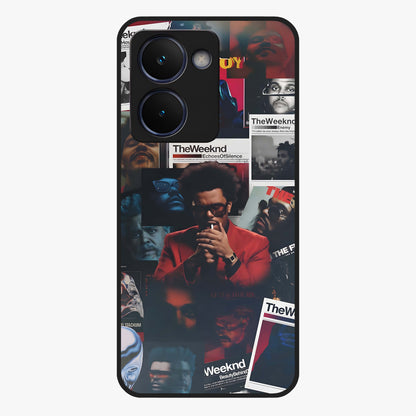 The Weeknd Glass Case showing flat back view with music inspired artistic portrait artwork and glossy glass finish.