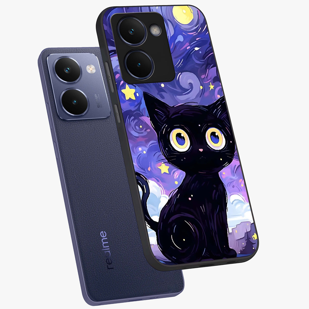 Abstract Cat Art Glass Case displayed in angled mockup highlighting modern abstract cat artwork and sleek glass surface.