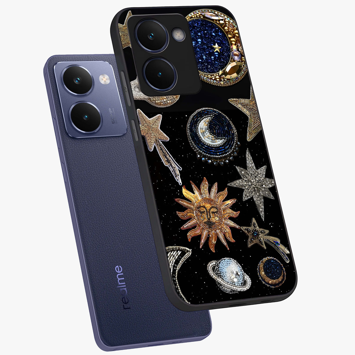Celestial Gem Constellations Glass Case displayed in angled mockup highlighting gemstone inspired constellation design.