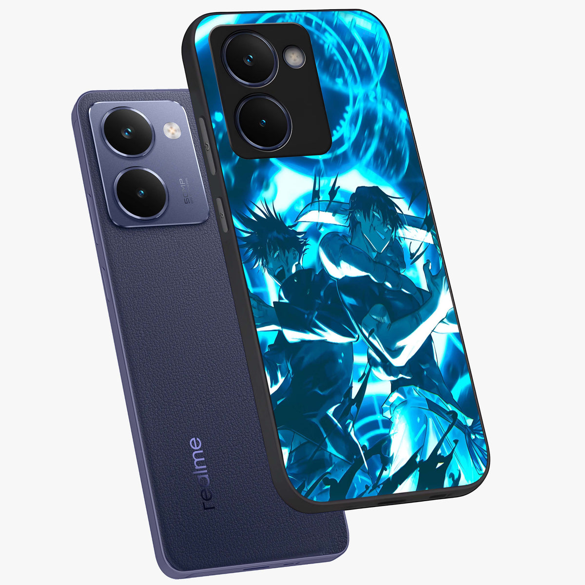 Cursed Energy Clash Glass Case displayed in angled mockup highlighting powerful battle inspired graphic with anime style aesthetic.