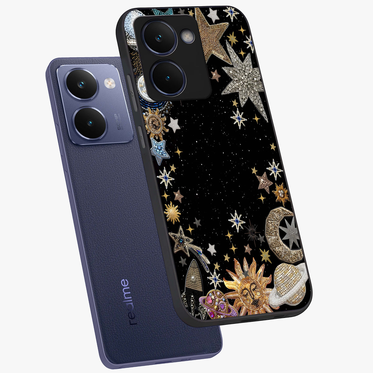 Galactic Jewel Stars Glass Case displayed in angled mockup highlighting shining celestial star design with cosmic aesthetic style.