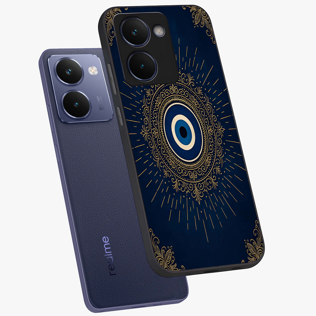 Golden Celestial Charm Glass Case displayed in angled mockup highlighting sparkling cosmic charm design with celestial aesthetic.