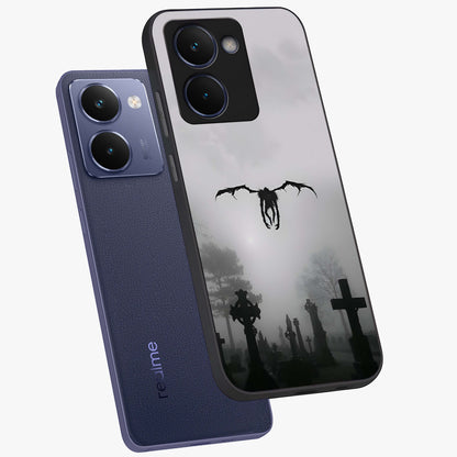 Graveyard Shadow Descent Glass Case displayed in angled mockup highlighting eerie shadow illustration with gothic aesthetic.