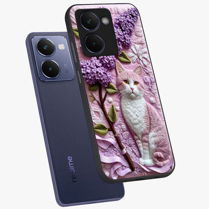 Lavender Cat Whimsy Glass Case displayed in angled mockup highlighting playful feline illustration with pastel lavender aesthetic.