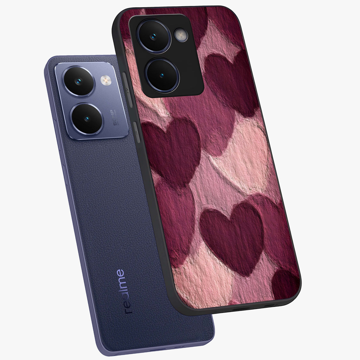 Layered Paper Hearts Glass Case displayed in angled mockup highlighting creative paper craft heart design with romantic aesthetic.