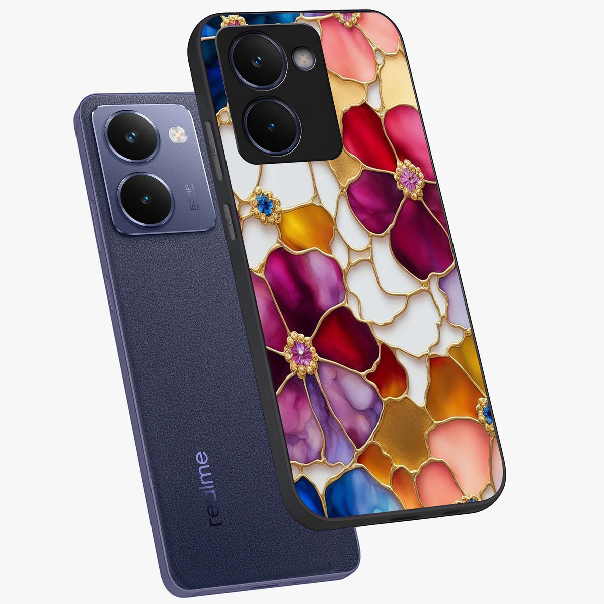 Marble Flower Pattern Glass Case displayed in angled mockup highlighting elegant marble floral design with modern aesthetic.