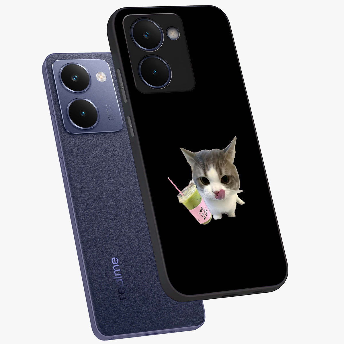Matcha Cat Style Glass Case displayed in angled mockup highlighting playful feline design with pastel matcha aesthetic.