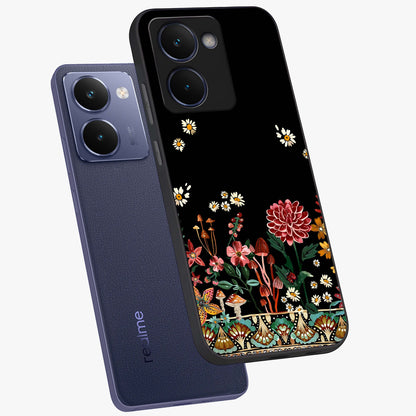 Midnight Bloom Pattern Glass Case displayed in angled mockup highlighting elegant flower design with midnight aesthetic style.