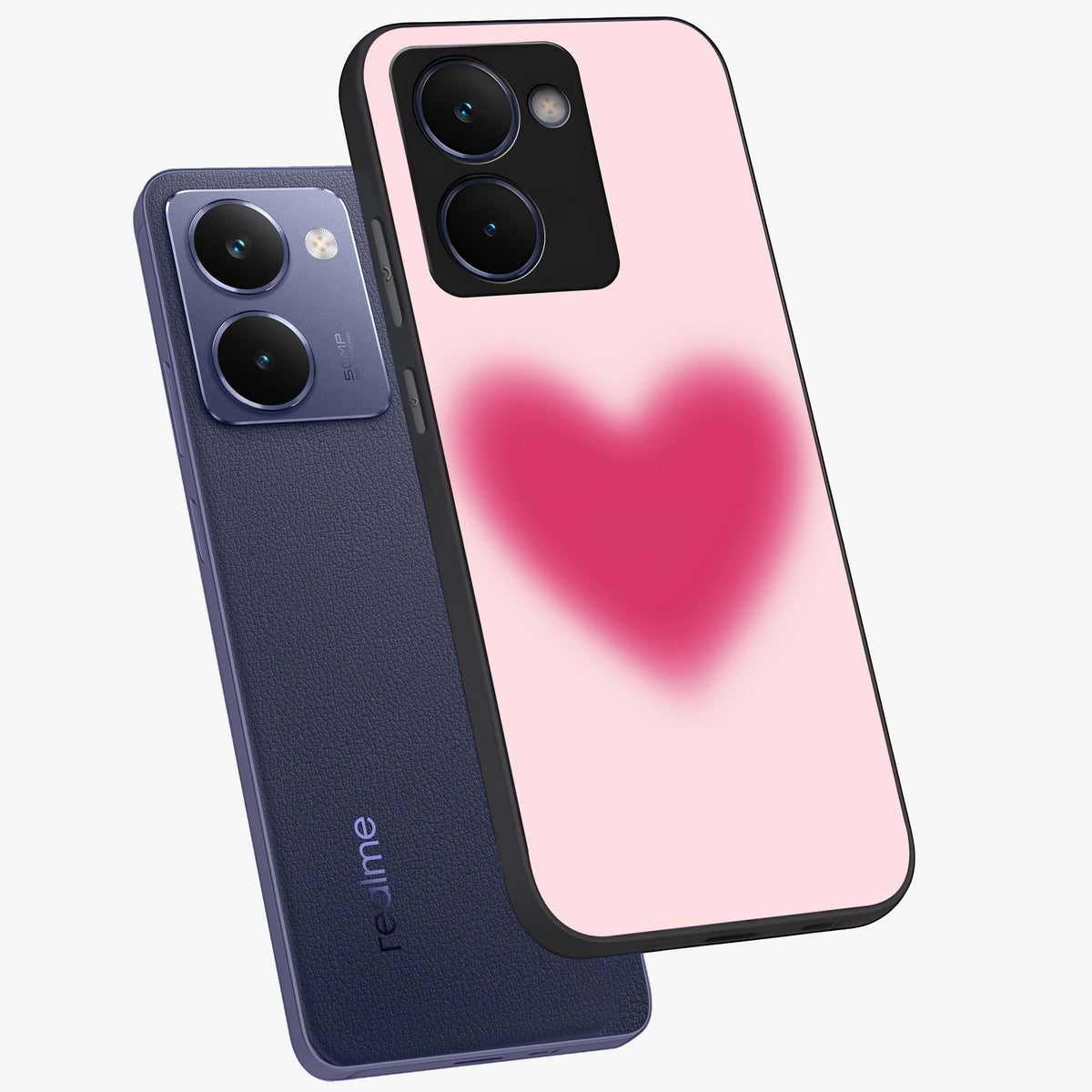 Pink Aura Heart Glass Case displayed in angled mockup highlighting vibrant pink heart design with dreamy aura aesthetic.