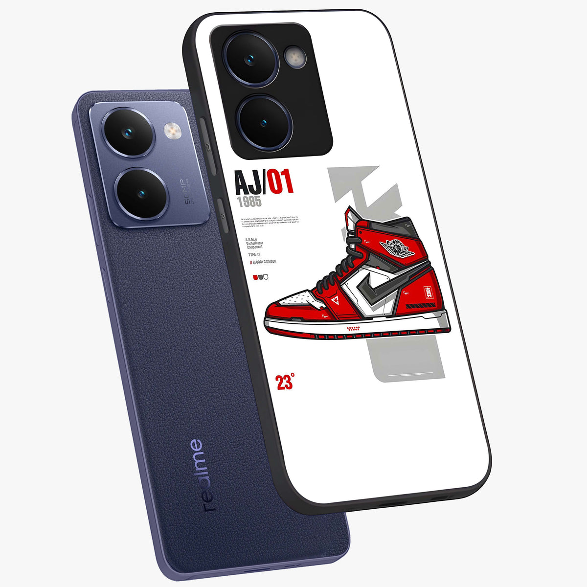 Retro Sneaker Blueprint Glass Case displayed in angled mockup highlighting detailed shoe design with sporty retro aesthetic.