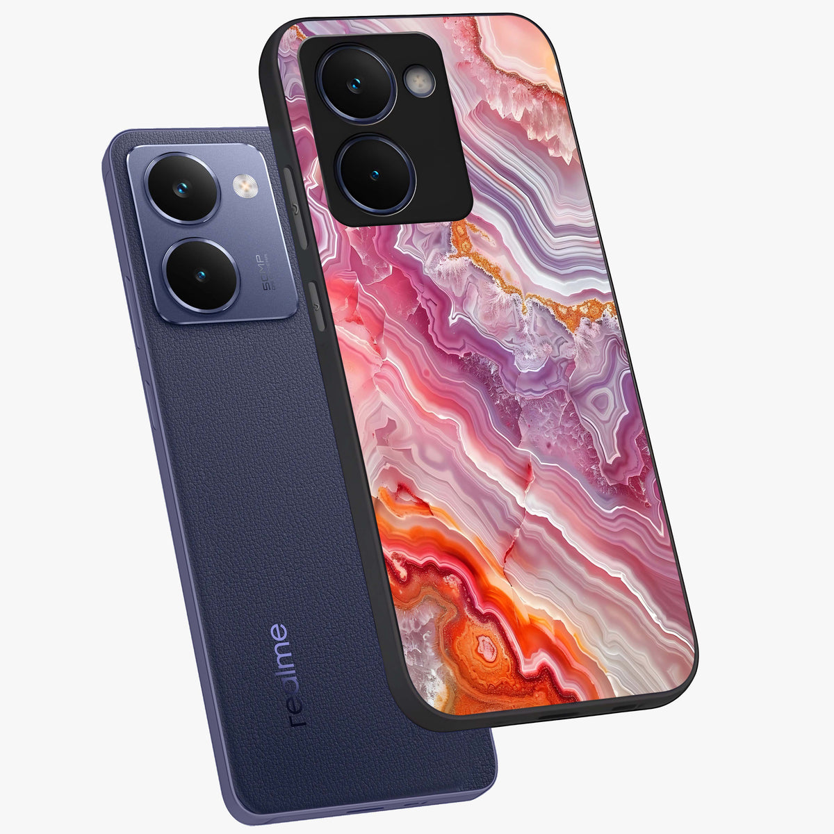 Rose Quartz Marble Glass Case displayed in angled mockup highlighting elegant marble pattern with soft aesthetic style.