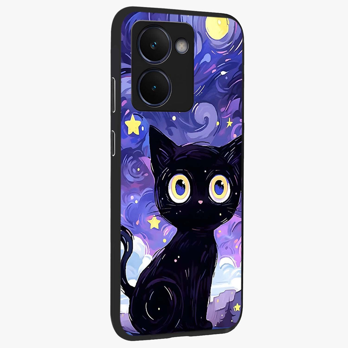 Abstract Cat Art Glass Case upright view showcasing creative feline illustration and aesthetic artistic style.