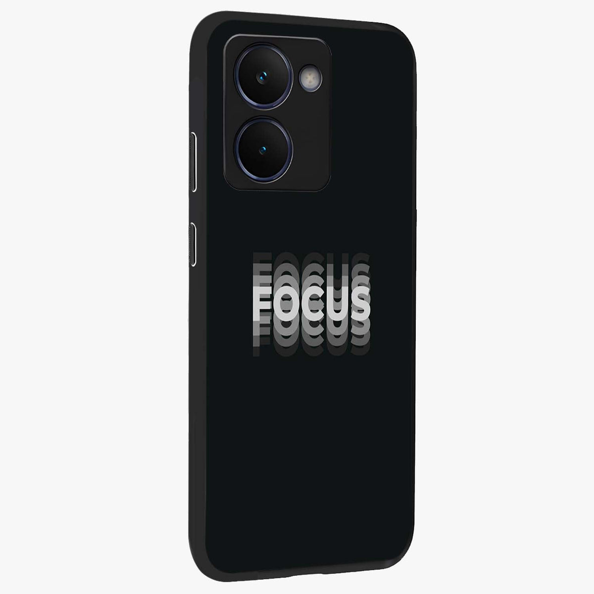Focus Mode On Glass Case upright view showcasing strong typography statement with sleek motivational theme.