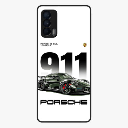 911 Turbo Dominance Glass Case showing clean flat back view with bold 911 sports car artwork and glossy glass finish.