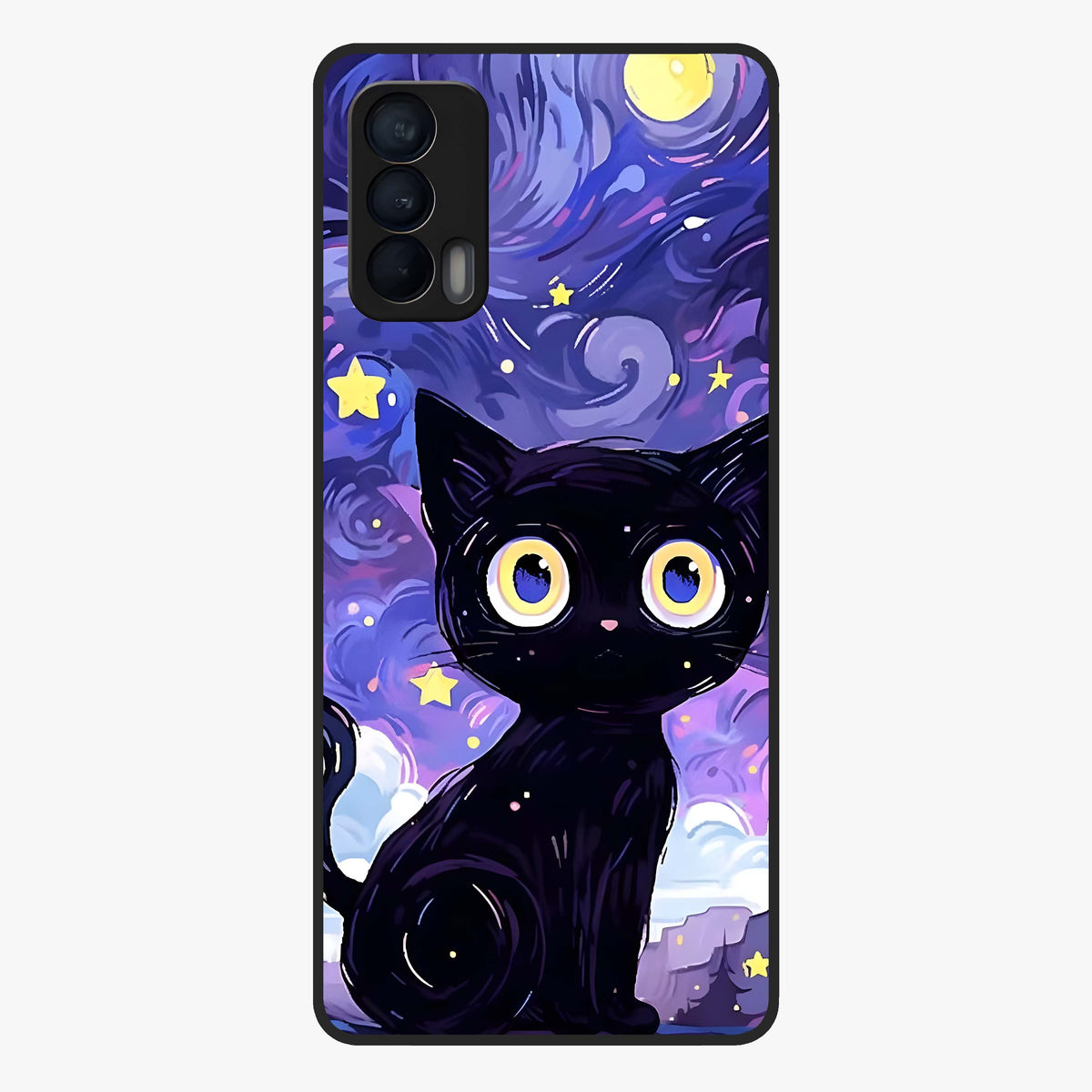 Abstract Cat Art Glass Case showing flat back view with artistic cat illustration and glossy glass finish.
