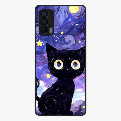 Abstract Cat Art Glass Case showing flat back view with artistic cat illustration and glossy glass finish.