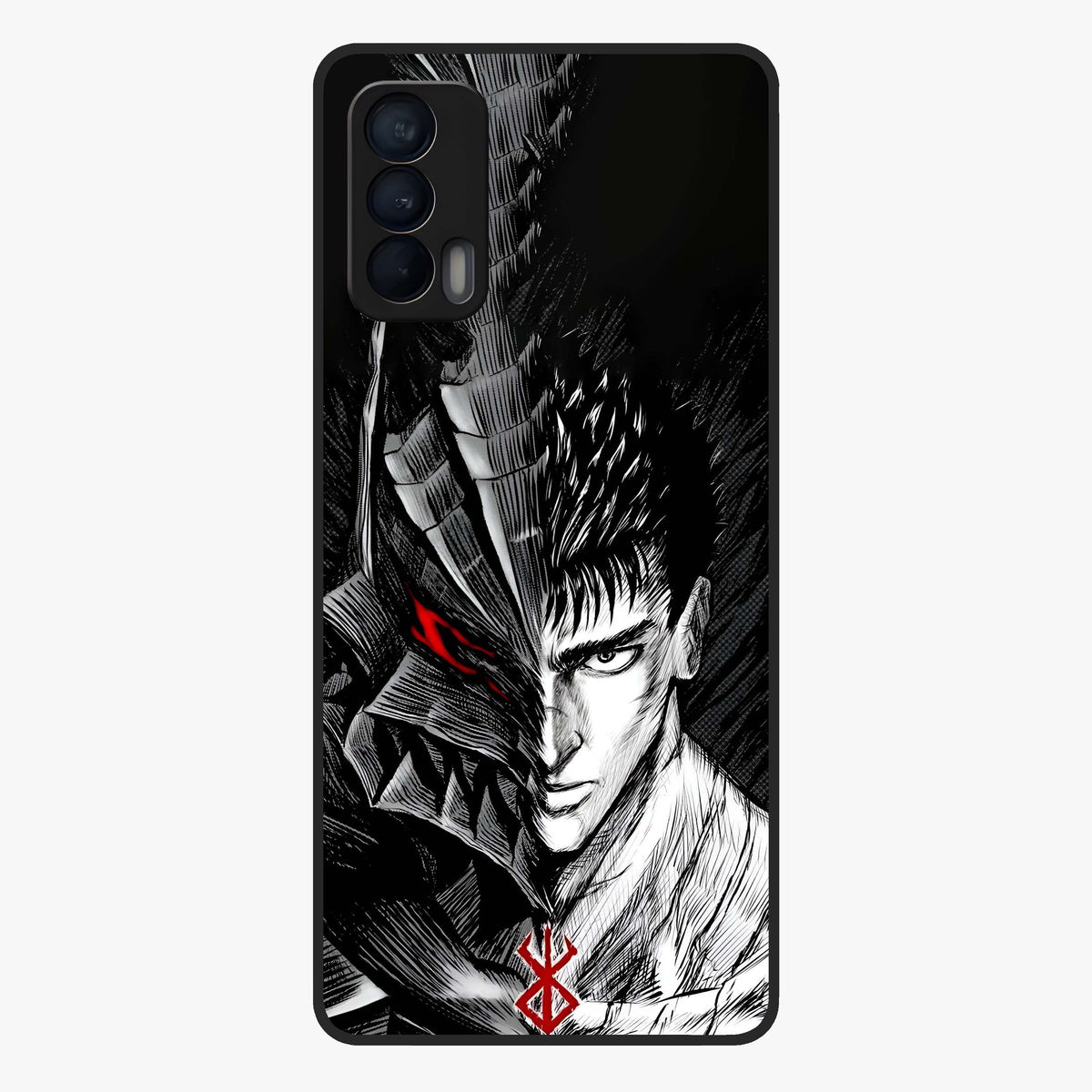 Berserker Blood Oath Glass Case showing flat back view with fierce warrior inspired artwork and glossy glass finish.