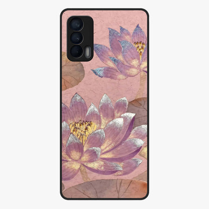 Blossom Mist Lotus Glass Case showing flat back view with serene lotus blossom artwork and glossy glass finish.