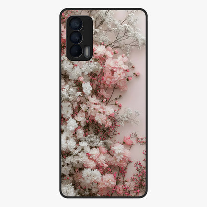 Blush Blossom Cloud Glass Case showing flat back view with dreamy blush cloud blossom artwork and glossy glass finish.