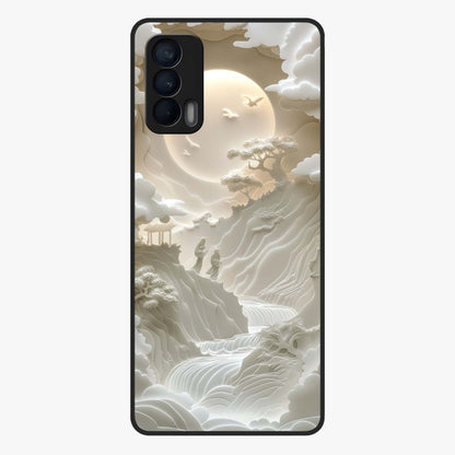 Celestial Origami Glass Case showing flat back view with artistic origami inspired celestial artwork and glossy glass finish.