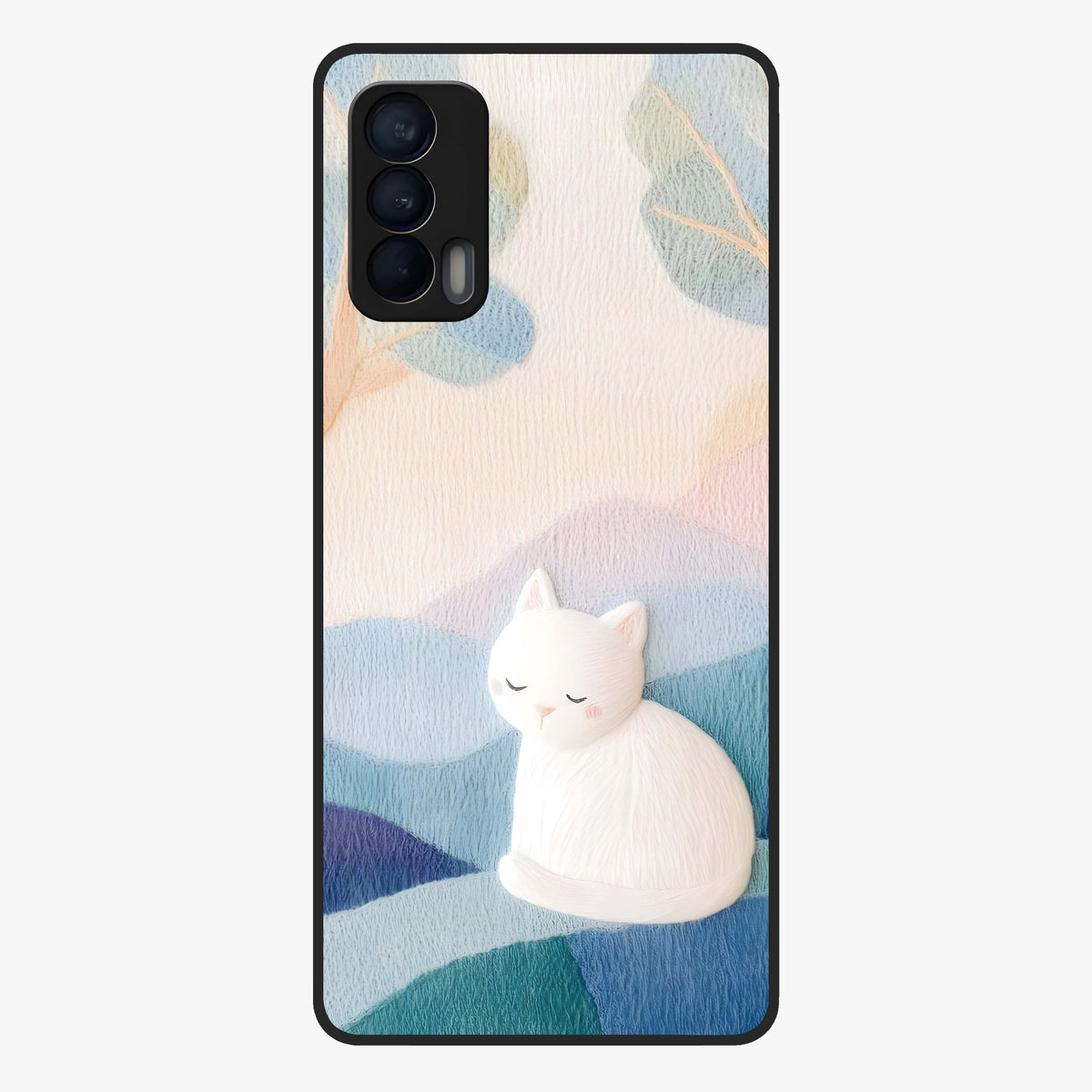 Cotton Dream Cat Glass Case showing flat back view with soft dreamy cat artwork and glossy glass finish.