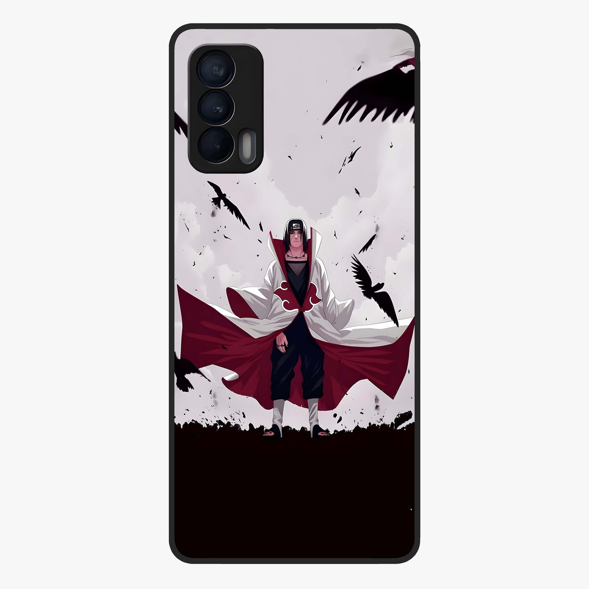 Crimson Crow Ascension Glass Case showing flat back view with mystical crow artwork and glossy glass finish.