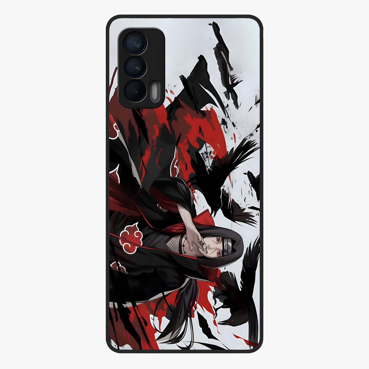 Crimson Crow Illusion Glass Case showing flat back view with artistic crow illusion artwork and glossy glass finish.