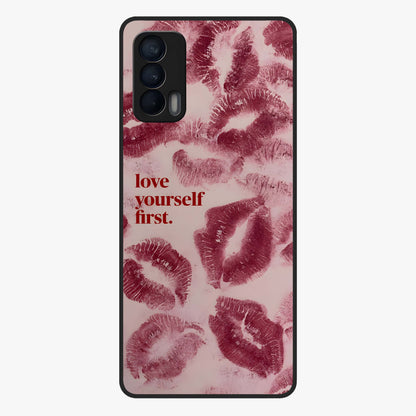 Crimson Kiss Love Glass Case showing flat back view with romantic crimson themed artwork and glossy glass finish.