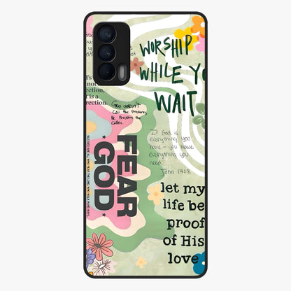 Faith Over Fear Glass Case showing flat back view with motivational typography artwork and glossy glass finish.