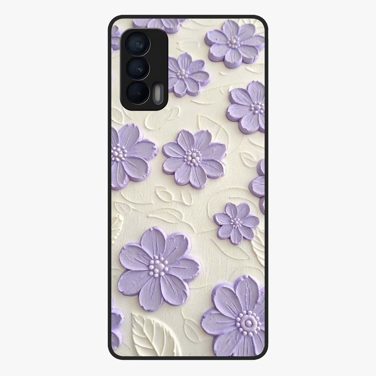 Floral Wall Art With Purple Flowers Glass Case showing flat back view with purple flower artwork and glossy glass finish.