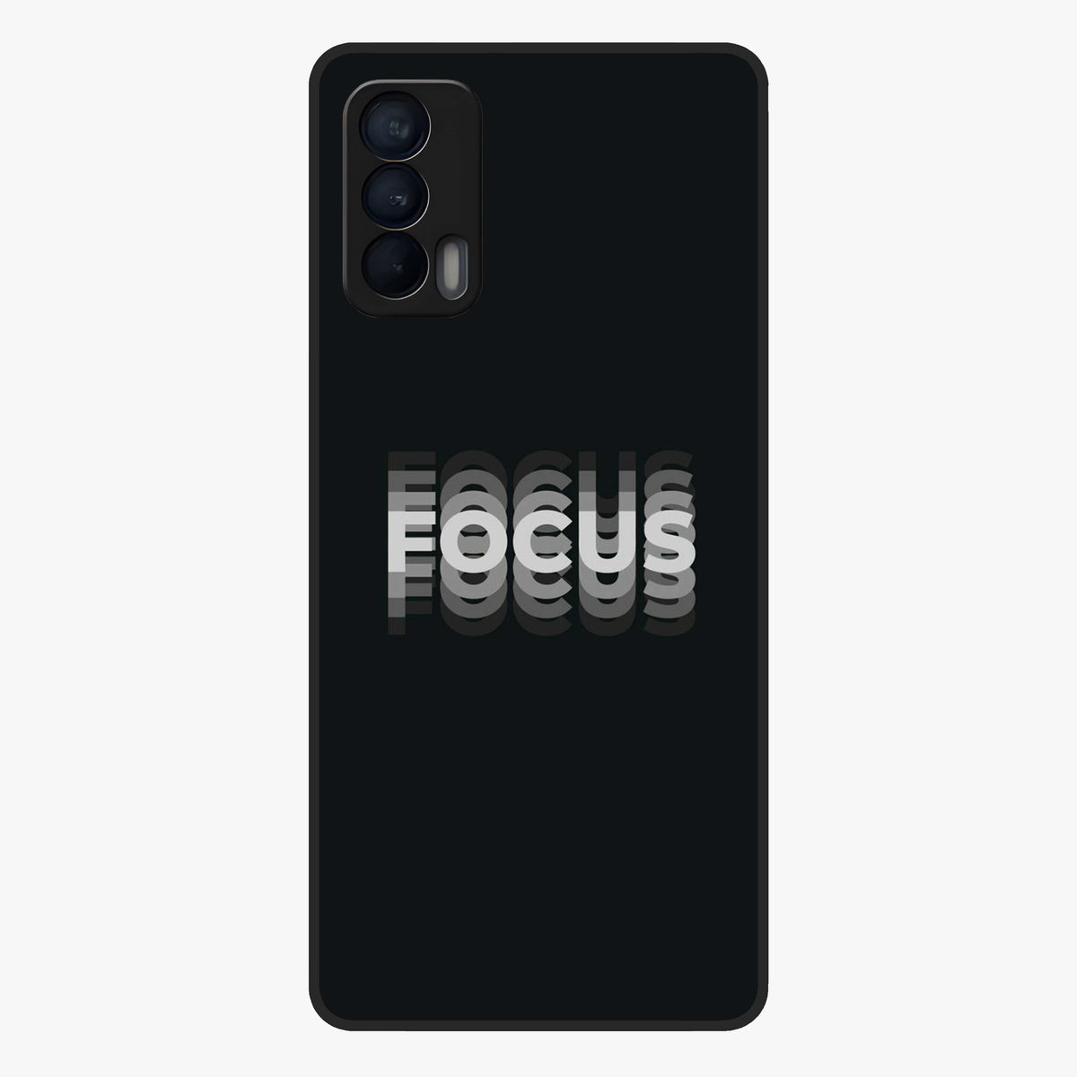 Focus Mode On Glass Case showing flat back view with bold motivational typography design and glossy glass finish.