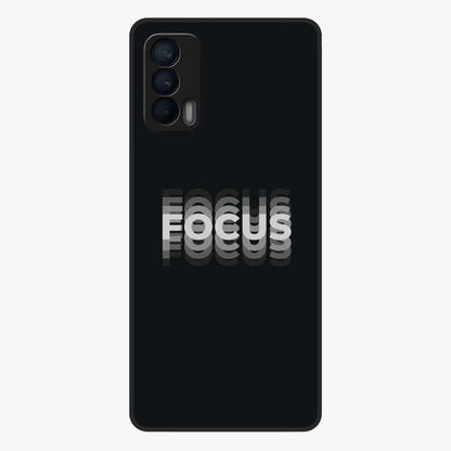 Focus Mode On Glass Case showing flat back view with bold motivational typography design and glossy glass finish.